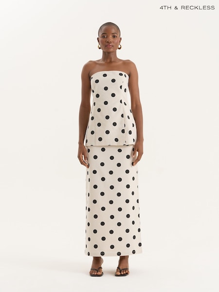 4th & Reckless Cream Polka Dot Printed Linen Blend Corset (H84749) | €53