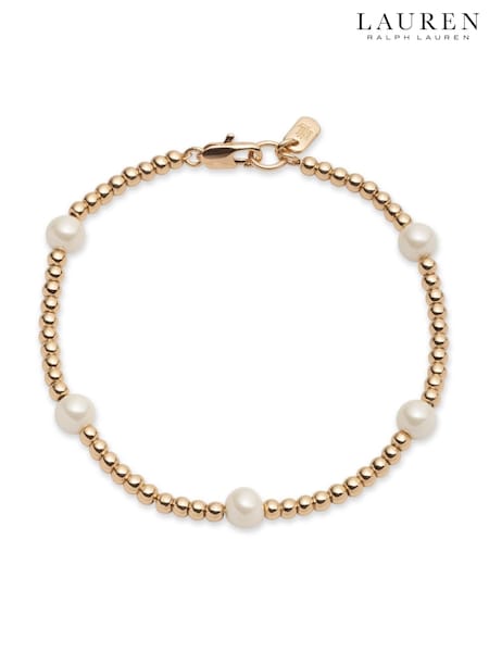 Lauren Ralph Lauren Gold Gold Tone Station Pearl Flex Bracelet (H84828) | €99