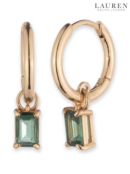 Lauren Ralph Lauren Gold Tone 14 mm Hoop Earrings with Erinite Drop (H84835) | 335 LEI