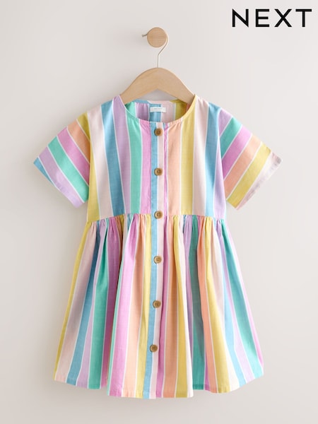 Rainbow Stripe Short Sleeve Button Through Dress (3-16yrs) (H85066) | OMR7 - OMR10