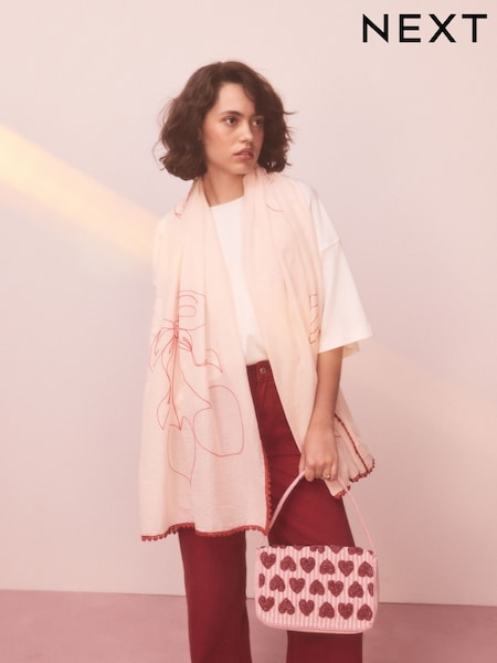 צבע ורוד, דגם Valentines - Embroidered Lightweight Scarf (H85123) | ‏67‏₪