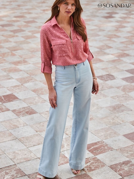 Sosandar Blue Denim Stretch Wide Leg Jeans (H85132) | €69