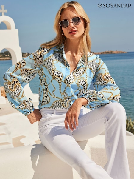 Sosandar WOW Print Blouson Sleeve Shirt (H85166) | 335 LEI
