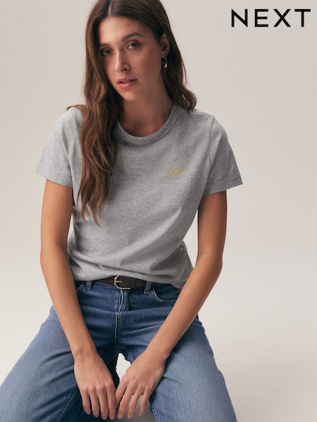 Grey Signoff 'Oui' Graphic Essential Pure Cotton Short Sleeve Crew Neck T-Shirt (H85246) | 50 zł