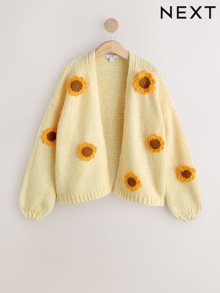 Yellow 3D Sunflower Soft Touch Chunky Knit Cardigan (H85275) | ¥ 9,660