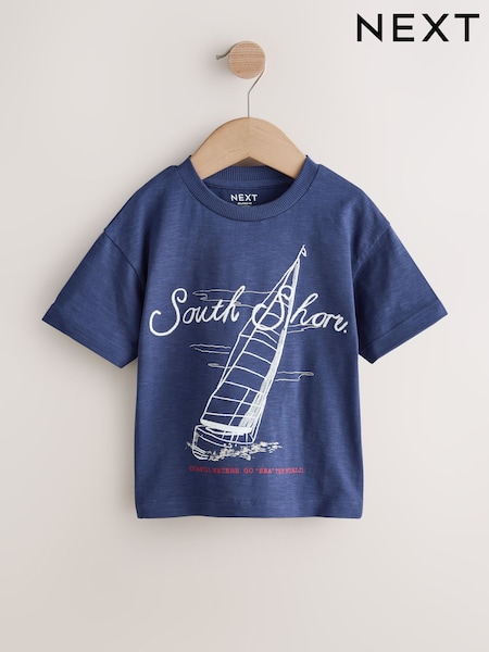 Navy Blue Boat Short Sleeve Graphic T-Shirt (3mths-7yrs) (H85302) | AED33 - AED43
