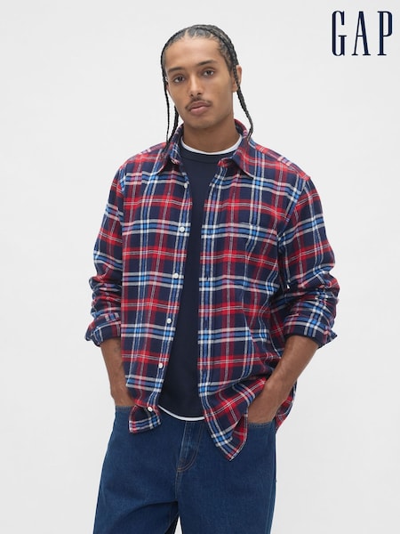 Gap Blue Cotton Relaxed Flannel Shirt (H85405) | €64