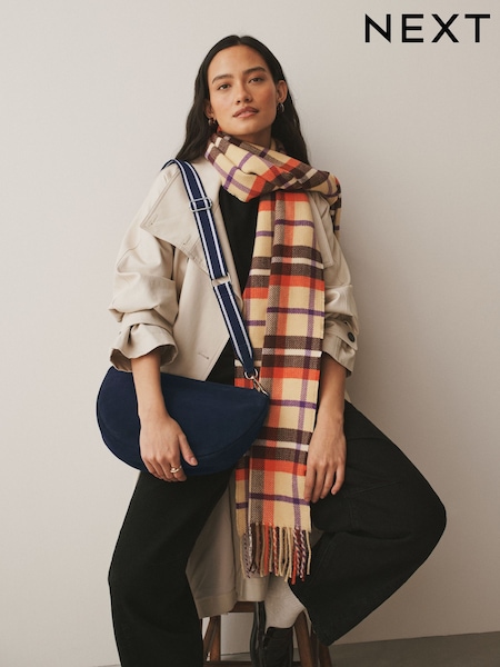 כחול כהה - Leather Sling Cross-Body Bag (H85580) | ‏140‏₪