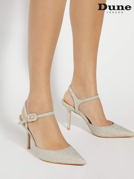 Dune London Gold Channel Y Back Open Court Heels (H85656) | €113
