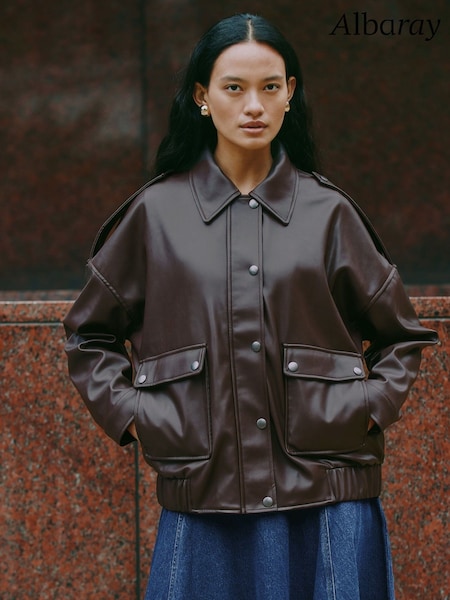 Albaray Faux Leather Bomber Brown Jackets (H85689) | €154
