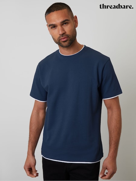 Albastru - Threadbare Mock Layer Crew Neck Popcorn Textured T-Shirt (H85777) | 119 LEI