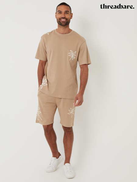 Threadbare Natural Relaxed Fit Cord Leaf Print T-Shirt (H85789) | AZN 47