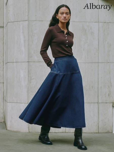 Albaray Blue Denim Basque Midi Skirt (H85814) | €131