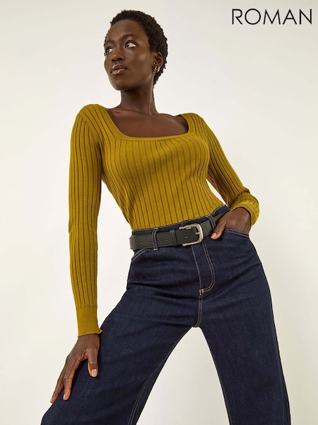 Roman Green Square Neck Ribbed Knit Jumper (H85824) | €40