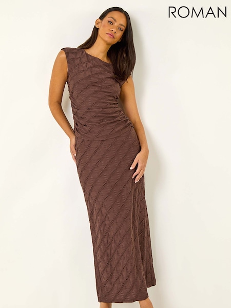 Roman Brown Textured Stretch Midi Skirt (H85828) | €45