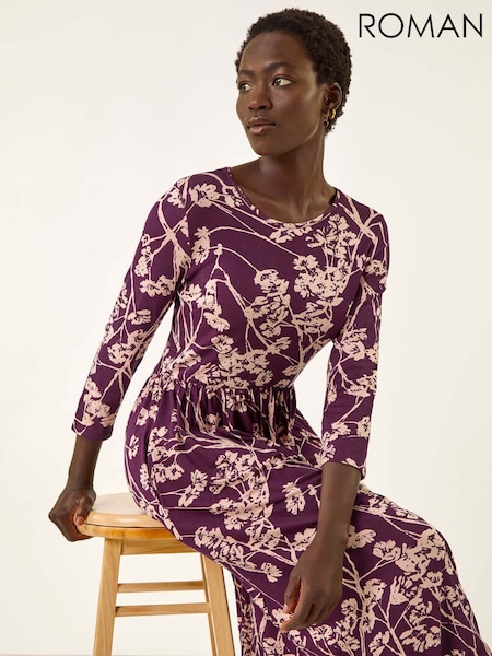 Roman Shadow Floral Print Stretch Midi Dress (H85831) | R$ 545