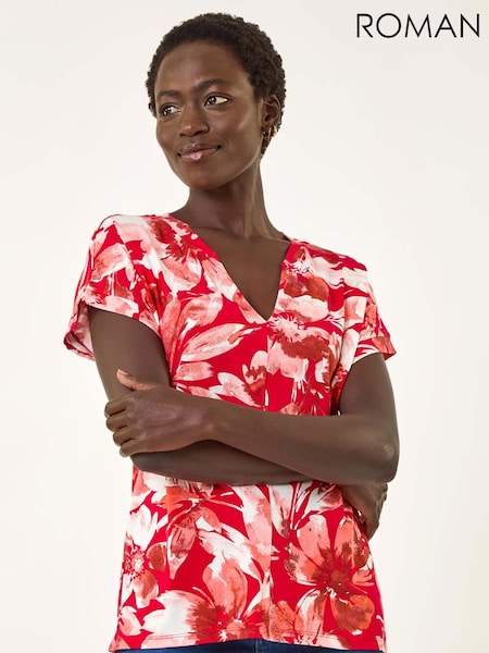 Roman Floral Print Notch Neck T-Shirt (H85833) | R$ 385
