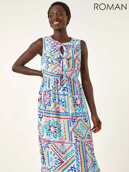 Roman Tie Print Bow Front Midi Dress (H85834) | R$ 605
