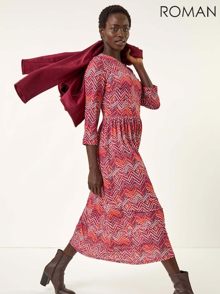 Roman Red Zig Zag Print Midi Dress (H85843) | €58