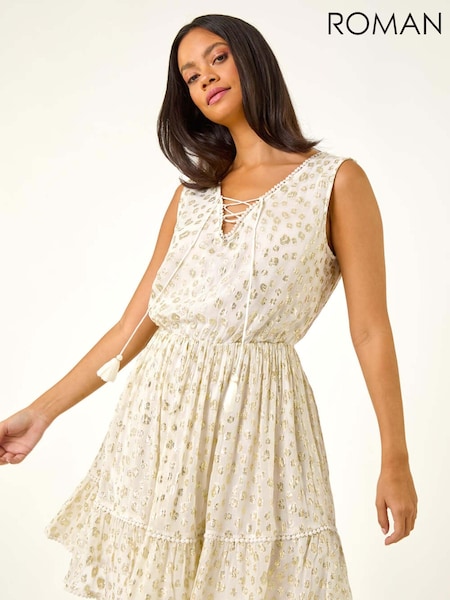 Roman White Leopard Print Foil Dress (H85844) | €77