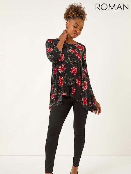 Roman Floral Puff Print Tunic Top (H85847) | R$ 435