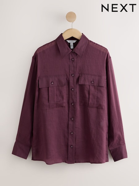 Purple Sheer Utility Long Sleeve Shirt (H85870) | $97