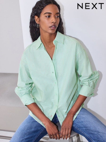 Mint Green/Orange - Oversized Boyfriend Shirt (H85878) | 45 €
