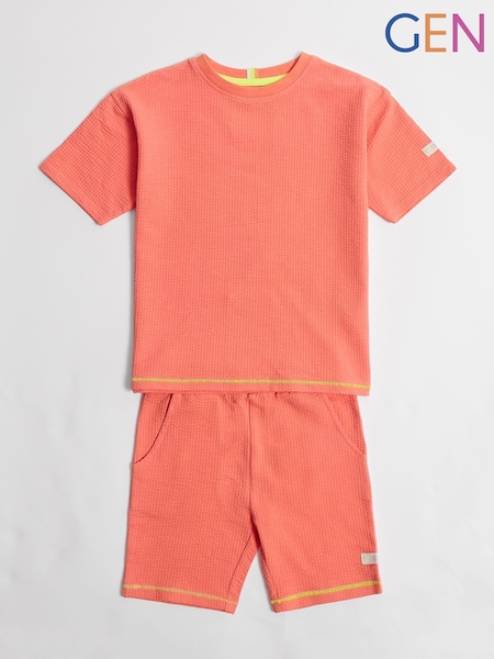 GEN Orange Seersucker Shorts and T-Shirt Set (H85886) | € 41