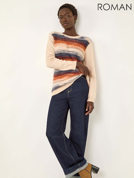 Roman White Fluffy Stripe Knit Jumper (H85890) | €59