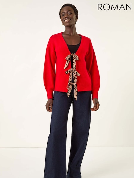 Roman Red Animal Print Tie Front Knit Cardigan (H85900) | € 53