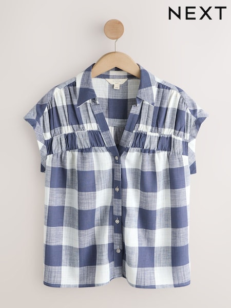 Blue Gingham Short Sleeve Shirt with Linen (H85949) | €34.50