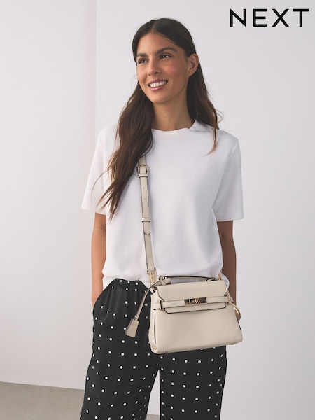White Belted Hand Held Bag (H85956) | AED143