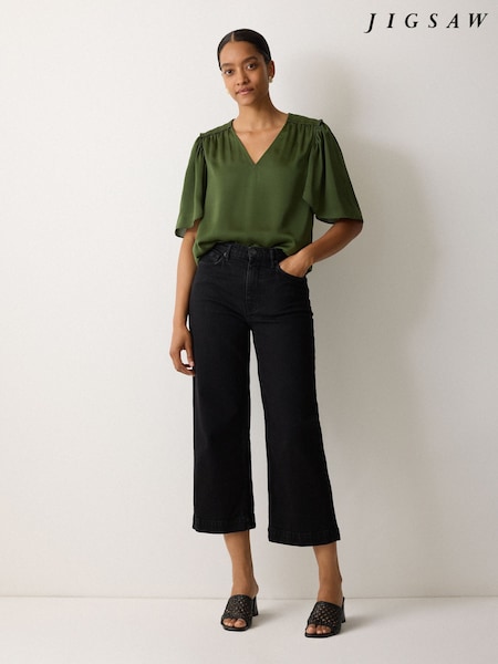 Jigsaw Green Satin Pleated Blouse (H85984) | €121