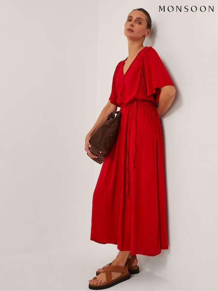 Monsoon Red Paula Braided Jersey Midi Dress (H86025) | €95