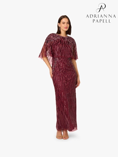 Adrianna Papell Red Cape Bead Long Dress (H86163) | R$ 3.445