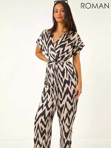 Roman Black Zig Zag Wrap Front Jumpsuit (H86194) | €78