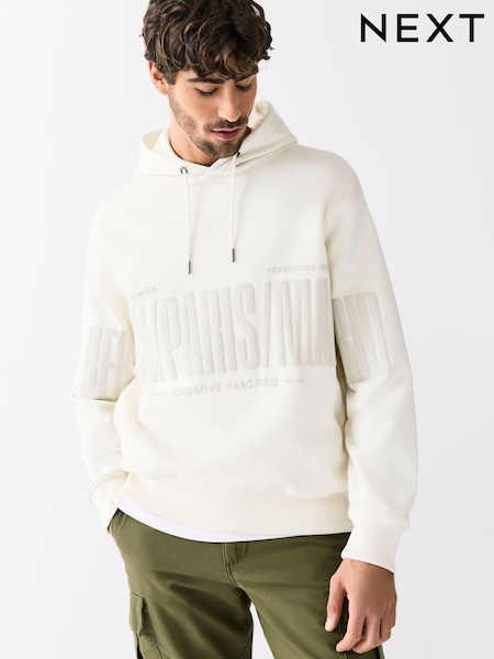 Ecru White Graphic Print Hoodie (H86217) | OMR21