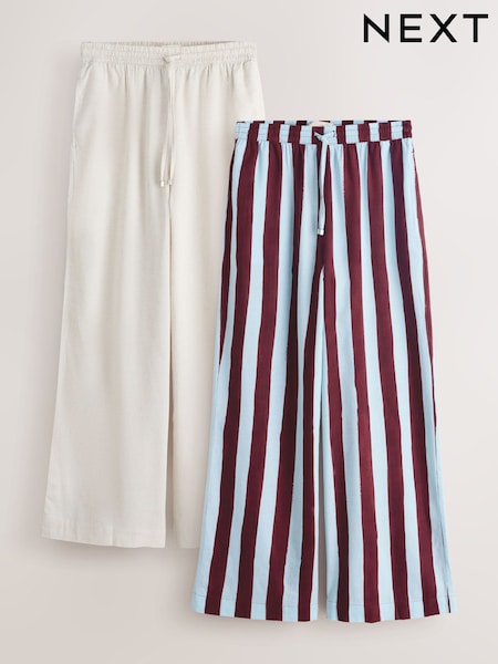 Neutral/Stripe - Wide Leg Trousers with Linen 2 Pack (H86266) | ‏201 د.إ.‏