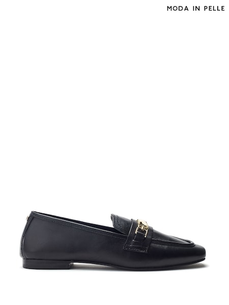 Moda in Pelle Earley Square Toe Snaffle Black Loafers (H86272) | 391 QAR