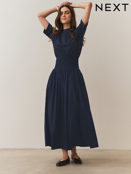 Navy Shirred Maxi Skirt (H86285) | €50.50
