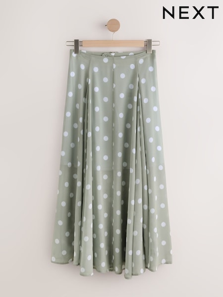 Sage Green Spot Godet Midi Skirt (H86289) | Rs 7,900