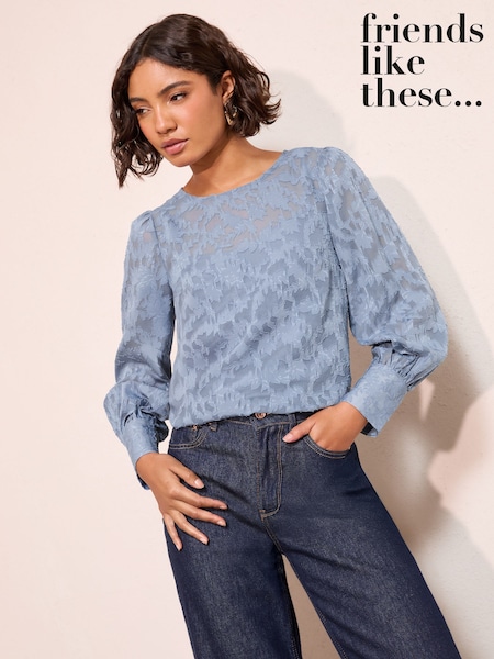 Friends Like These Blue Long Sleeve Textured Blouse (H86299) | kr820