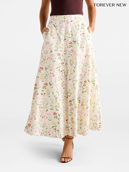 Forever New Cream Louisa Contains Linen Godet Skirt (H86362) | €89