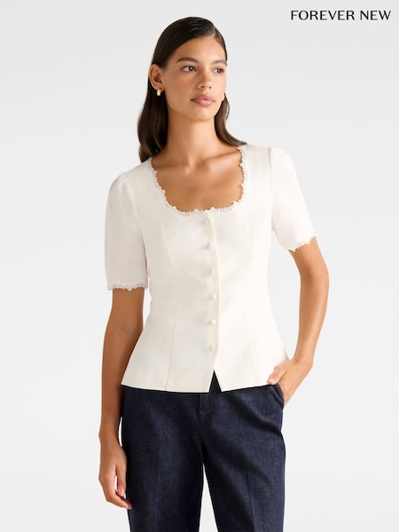 Forever New White Thea Tailored Top Contains Linen (H86363) | €78
