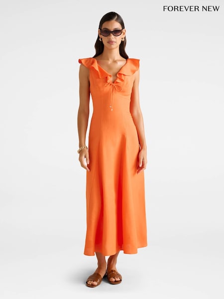 Forever New Lenny Godet Midi Dress Contains Linen (H86366) | R$ 985