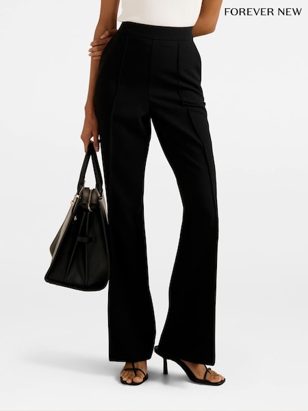 Forever New Black Petite Bethany Pintuck Flared Leg Trousers (H86489) | €77