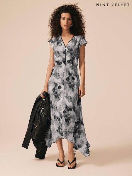 Mint Velvet Grey Abstract Print Midi Dress (H86522) | €179