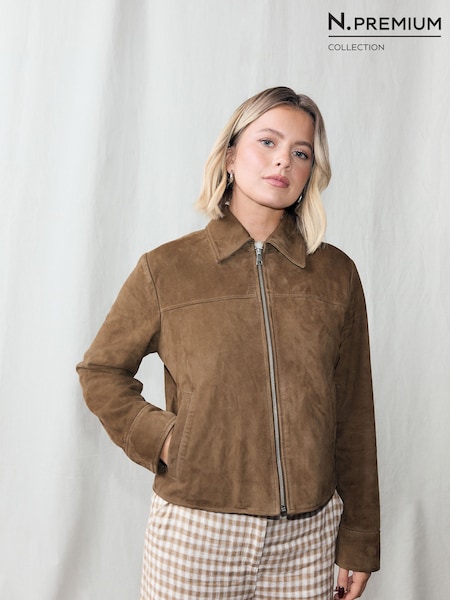 Tan Brown N. Premium Real Suede Zip Through Jacket (H86550) | SGD 383