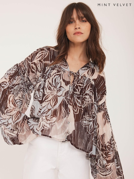 Mint Velvet Brown Floral Print Blouse (H86570) | AED518