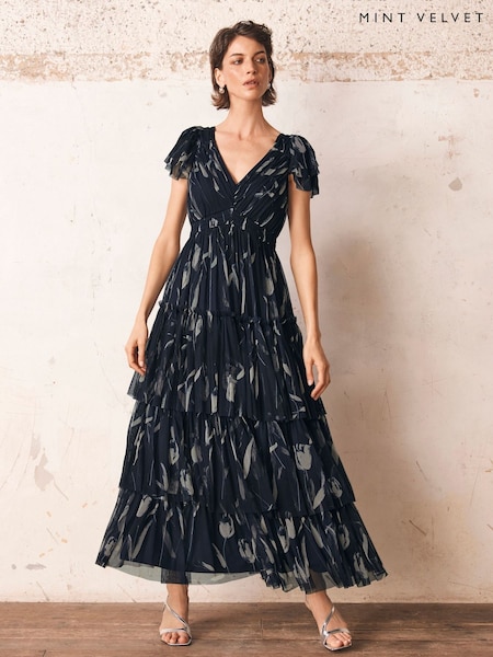 Mint Velvet Blue Floral Print Maxi Dress (H86574) | €301